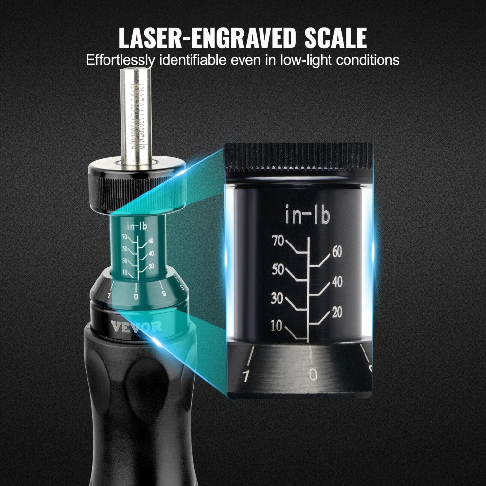 RTD-10-70 - VEVOR Precision Torque Screwdriver 10-70 in/lbs with Case