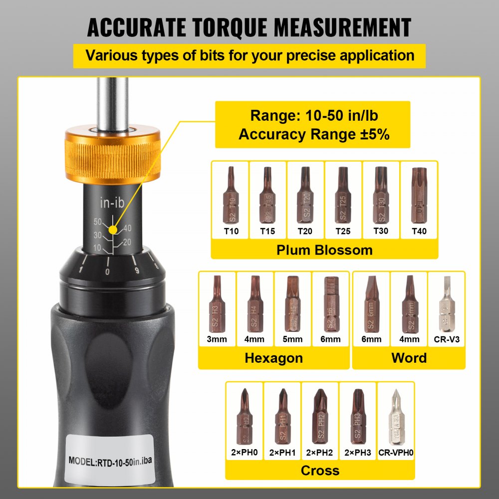 RTD-10-50in.lbA - Adjustable Torque Screwdriver 10-50 in-lbs with Bits