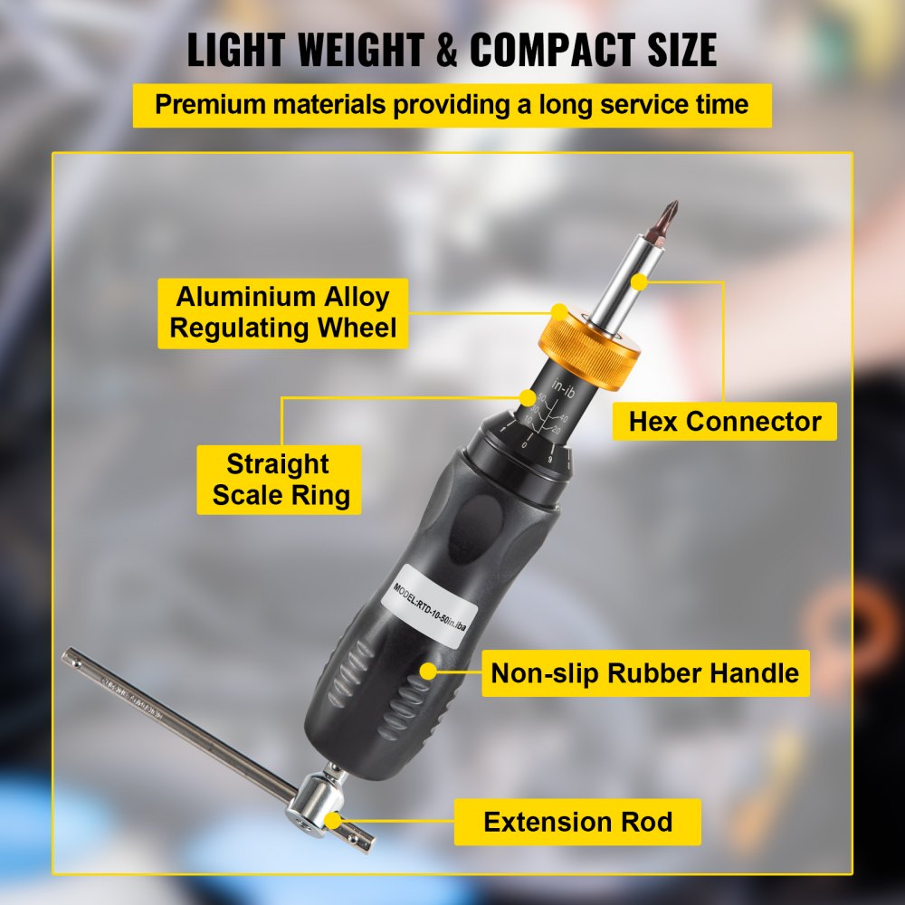 RTD-10-50in.lbA - Adjustable Torque Screwdriver 10-50 in-lbs with Bits