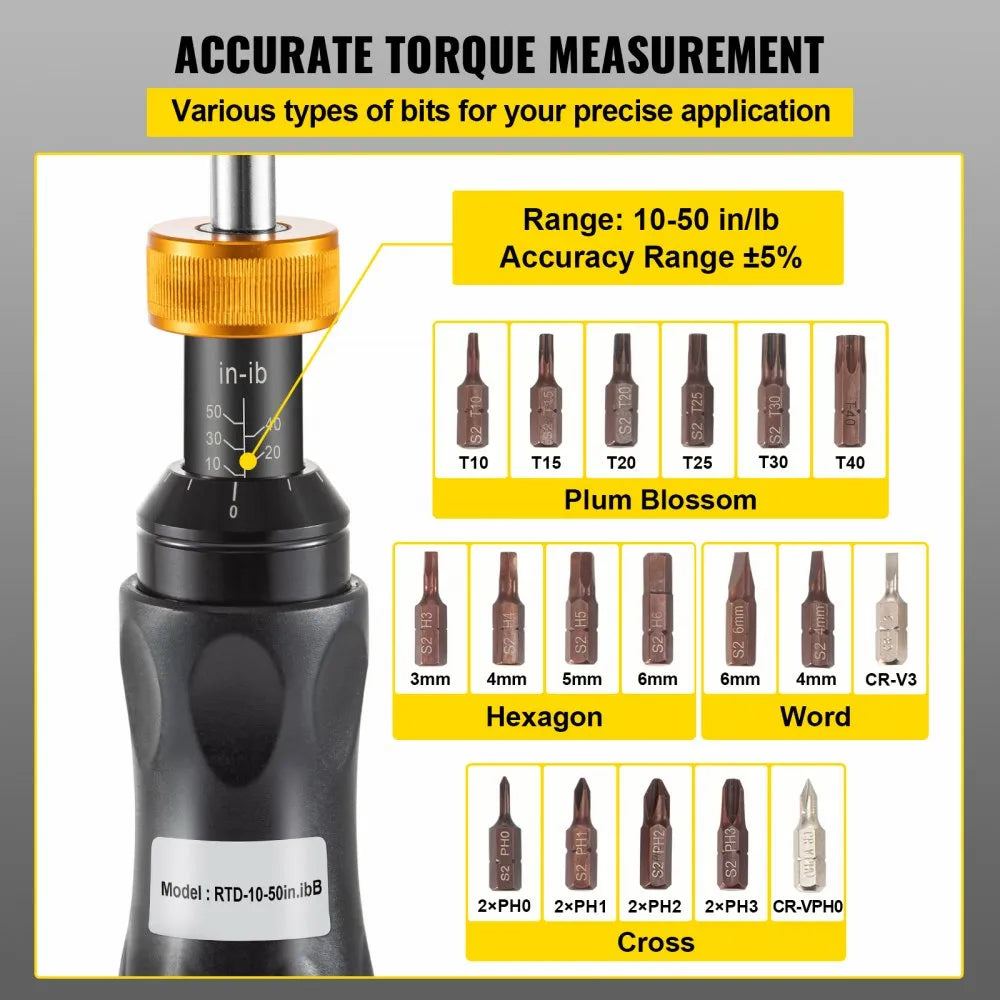 RTD-10-50in.lbB - 1/4" Adjustable Torque Screwdriver, 10-50 in/lb, ±5% Accuracy