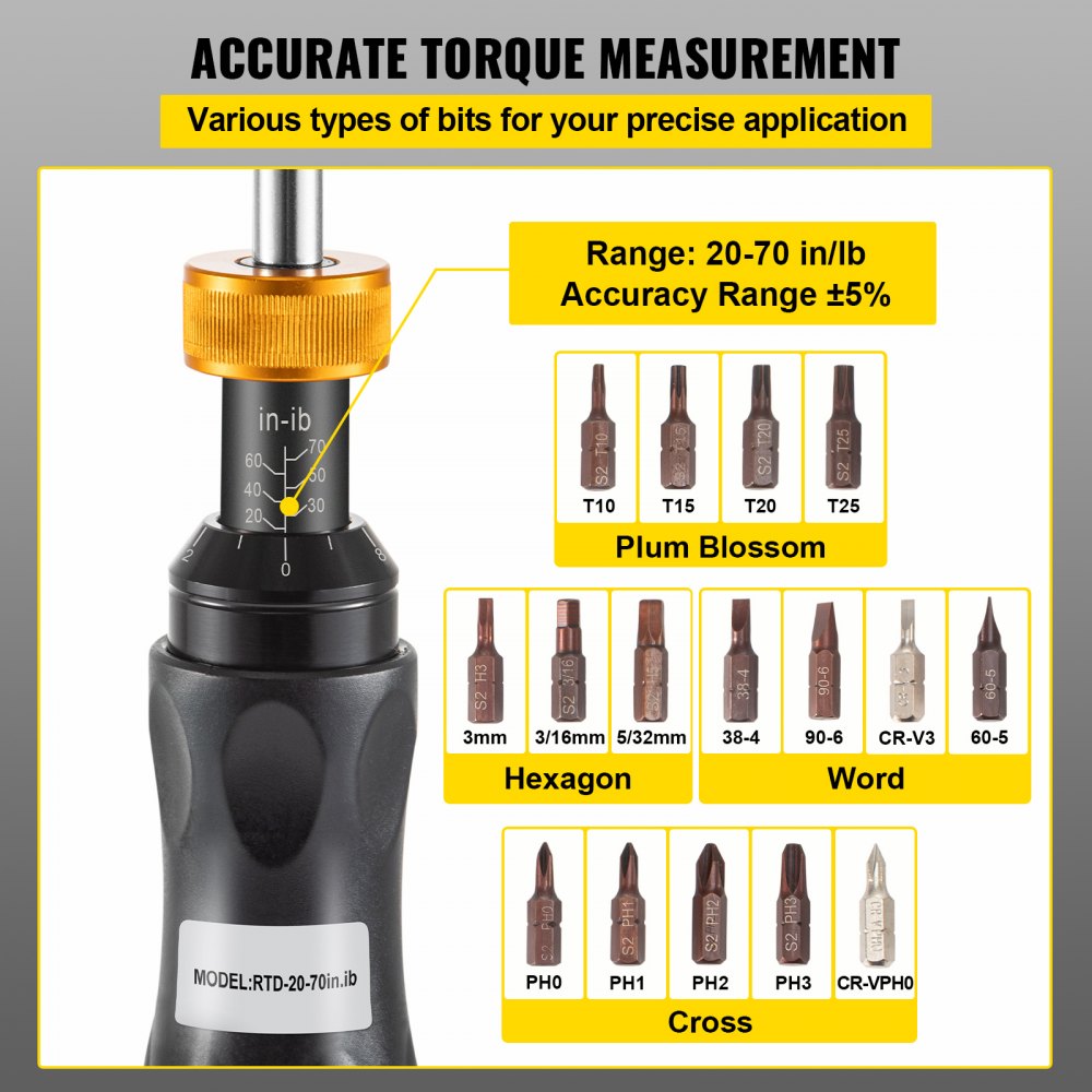 RTD-20-70in.lb - Adjustable Torque Screwdriver 20-70 in-lbs, 1/4" Bit