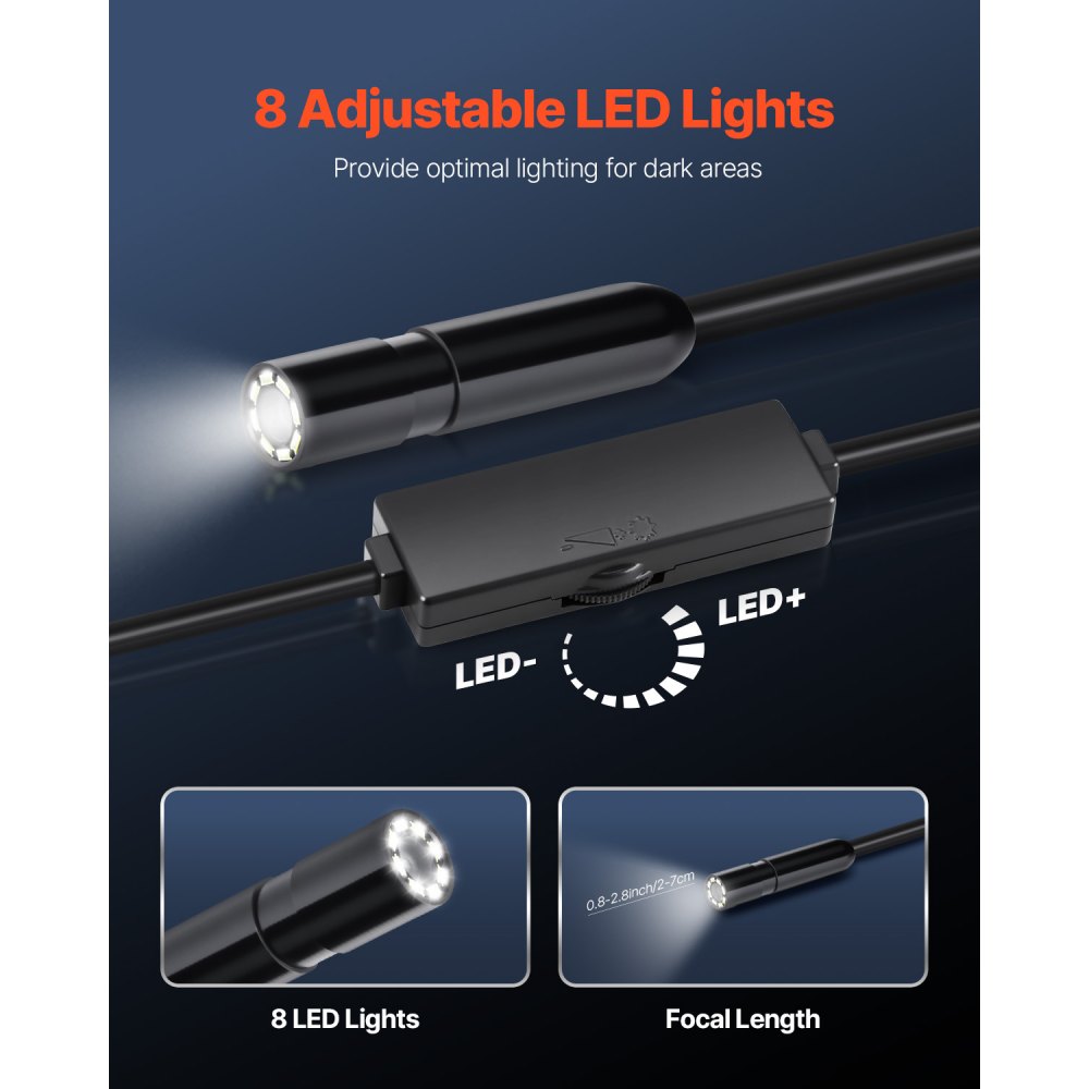 SM7 - 16.4FT HD Endoscope Camera with Adjustable Brightness for Inspections