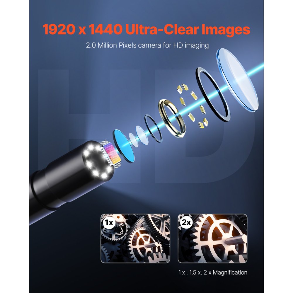 SM7 - VEVOR 10FT HD Endoscope Camera with Adjustable Brightness & Adapters