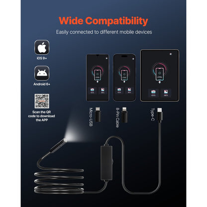 SM7 - VEVOR 10FT HD Endoscope Camera with Adjustable Brightness & Adapters