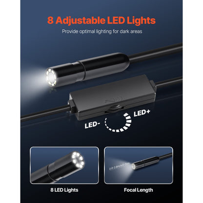 SM7 - VEVOR 10FT HD Endoscope Camera with Adjustable Brightness & Adapters