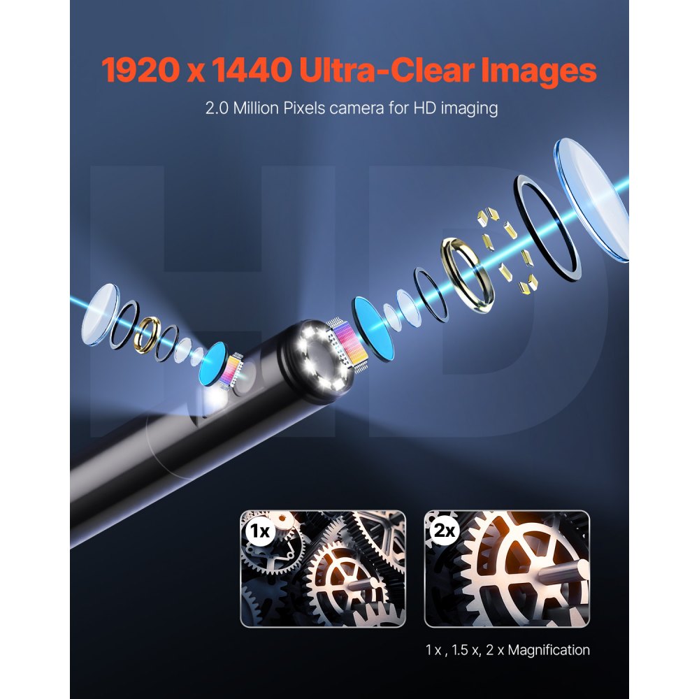 SM7 - Dual Lens 2.0 MP Endoscope Camera with 10FT Cable for Inspections