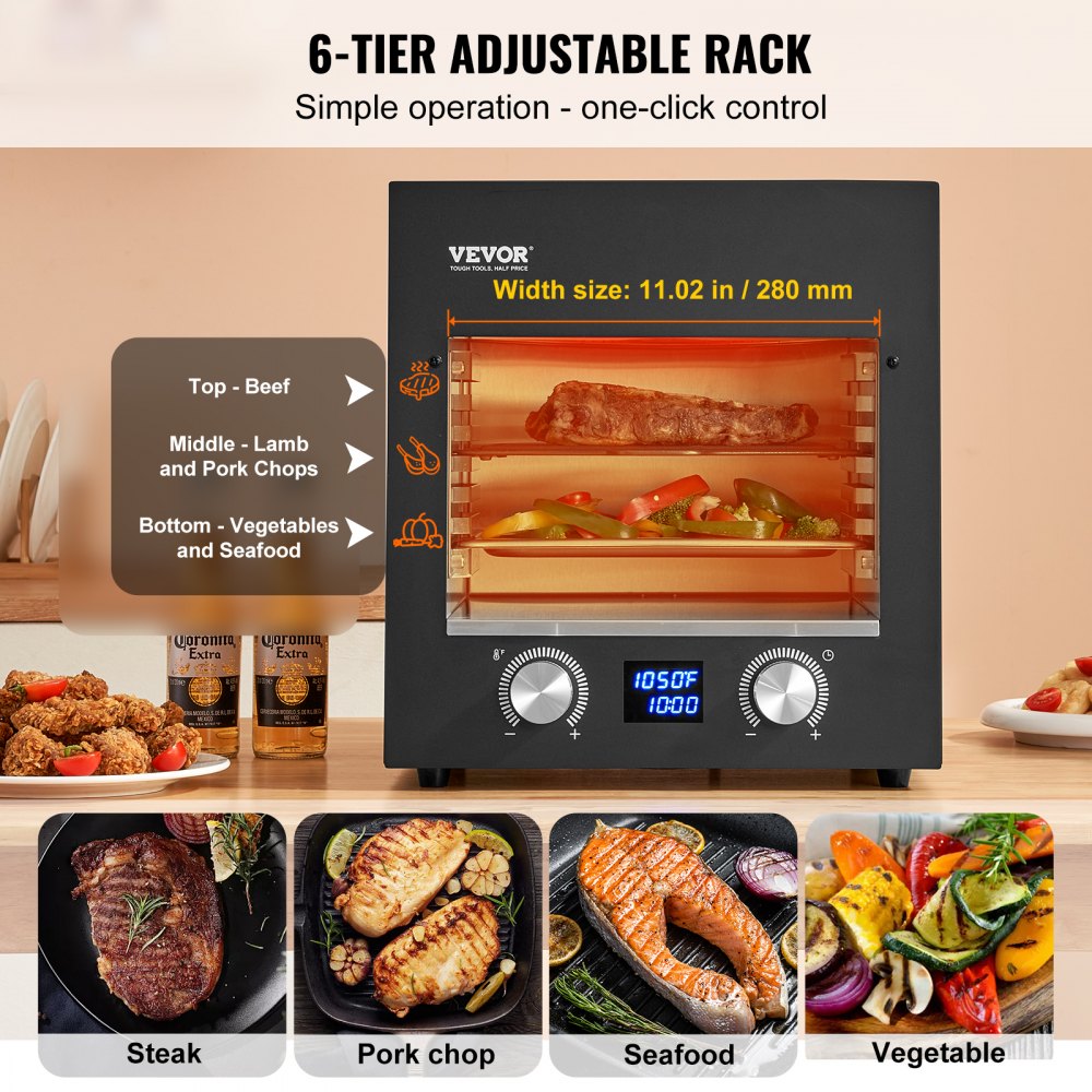 EF04-AB-2-18 - 1450°F Electric Grill with 6-Tier Rack & Easy Cleaning