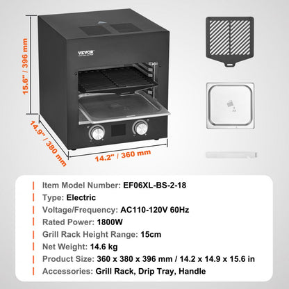 EF04-AB-2-18 - 1450°F Electric Grill with 6-Tier Rack & Easy Cleaning