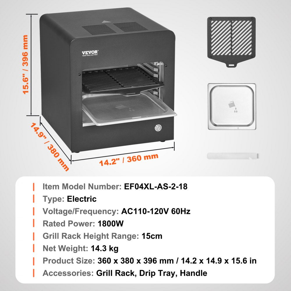 EF06XL-AS-2-18 - 1450°F Electric Steak Grill with 6-Tier Rack