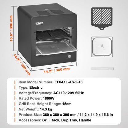 EF06XL-AS-2-18 - 1450°F Electric Steak Grill with 6-Tier Rack