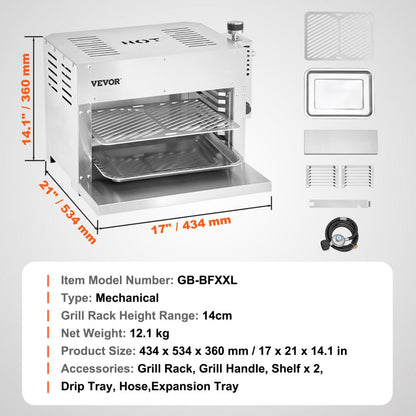 GB-BFXXL - 1500°F Stainless Steel Portable Gas Grill for Outdoor BBQ