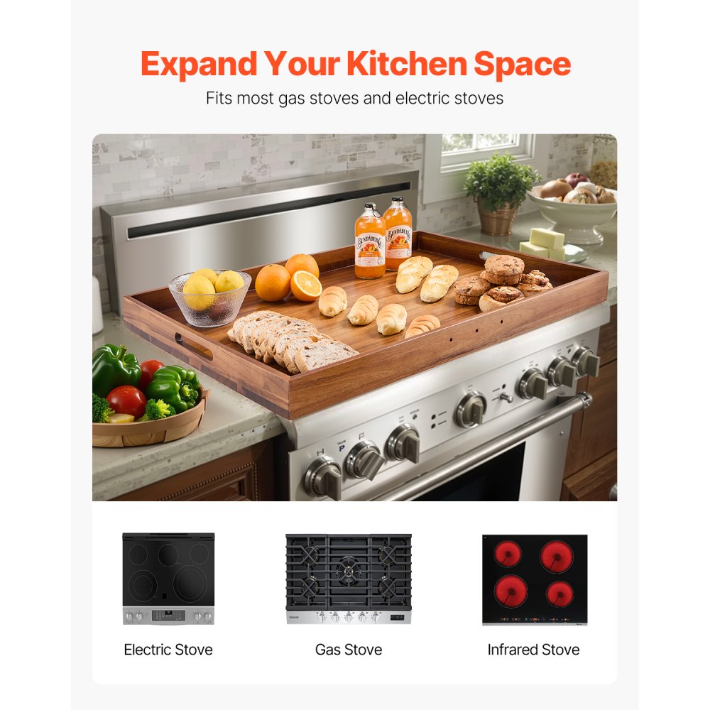 LPK1289-2 - 30"x22" Acacia Wood Noodle Board for Gas & Electric Stoves