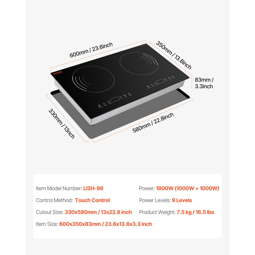 LI2H-98 - 24" Induction Cooktop with Dual Burners and Touch Control
