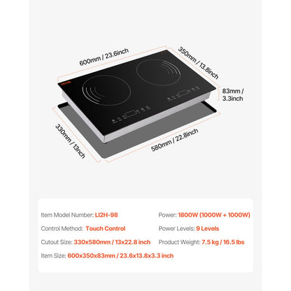 LI2H-98 - 24" Induction Cooktop with Dual Burners and Touch Control