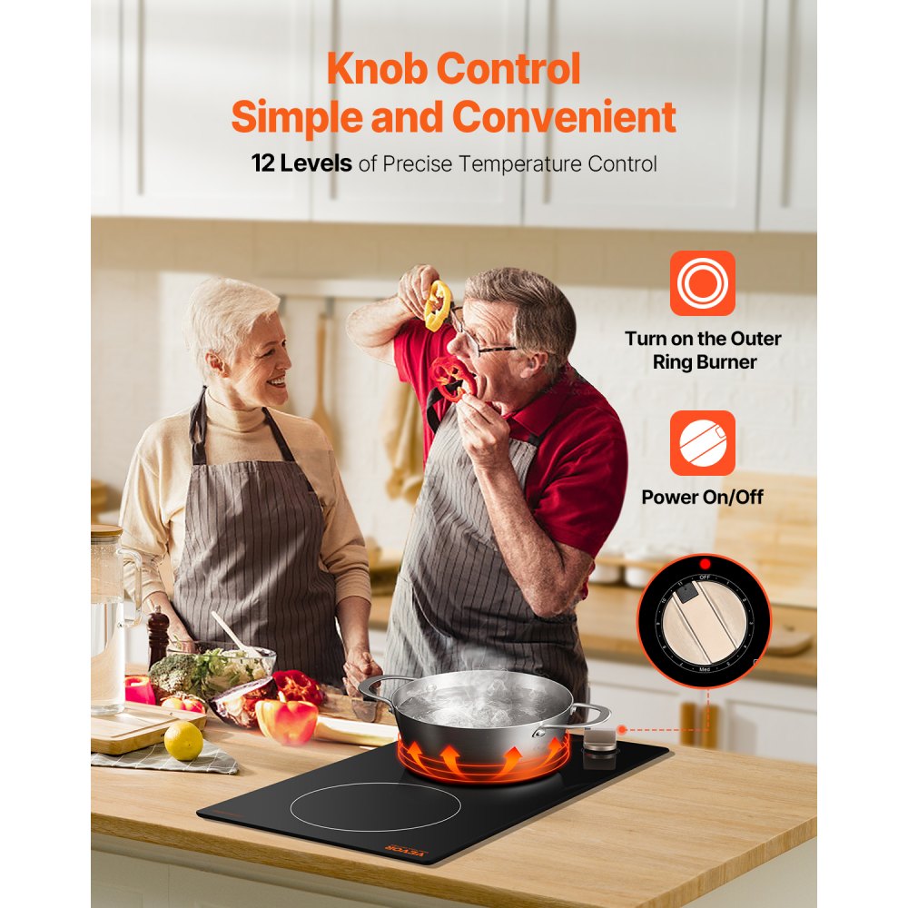 SK-18IHA12CK03 - 12-Inch Induction Cooktop with Dual Zones and Knob Controls