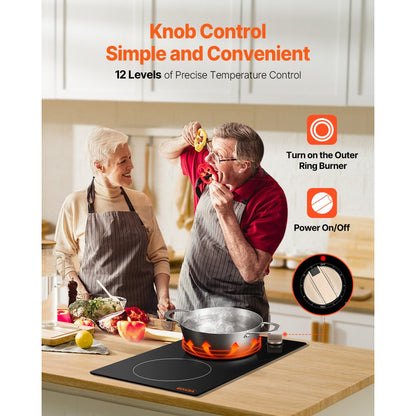 SK-18IHA12CK03 - 12-Inch Induction Cooktop with Dual Zones and Knob Controls