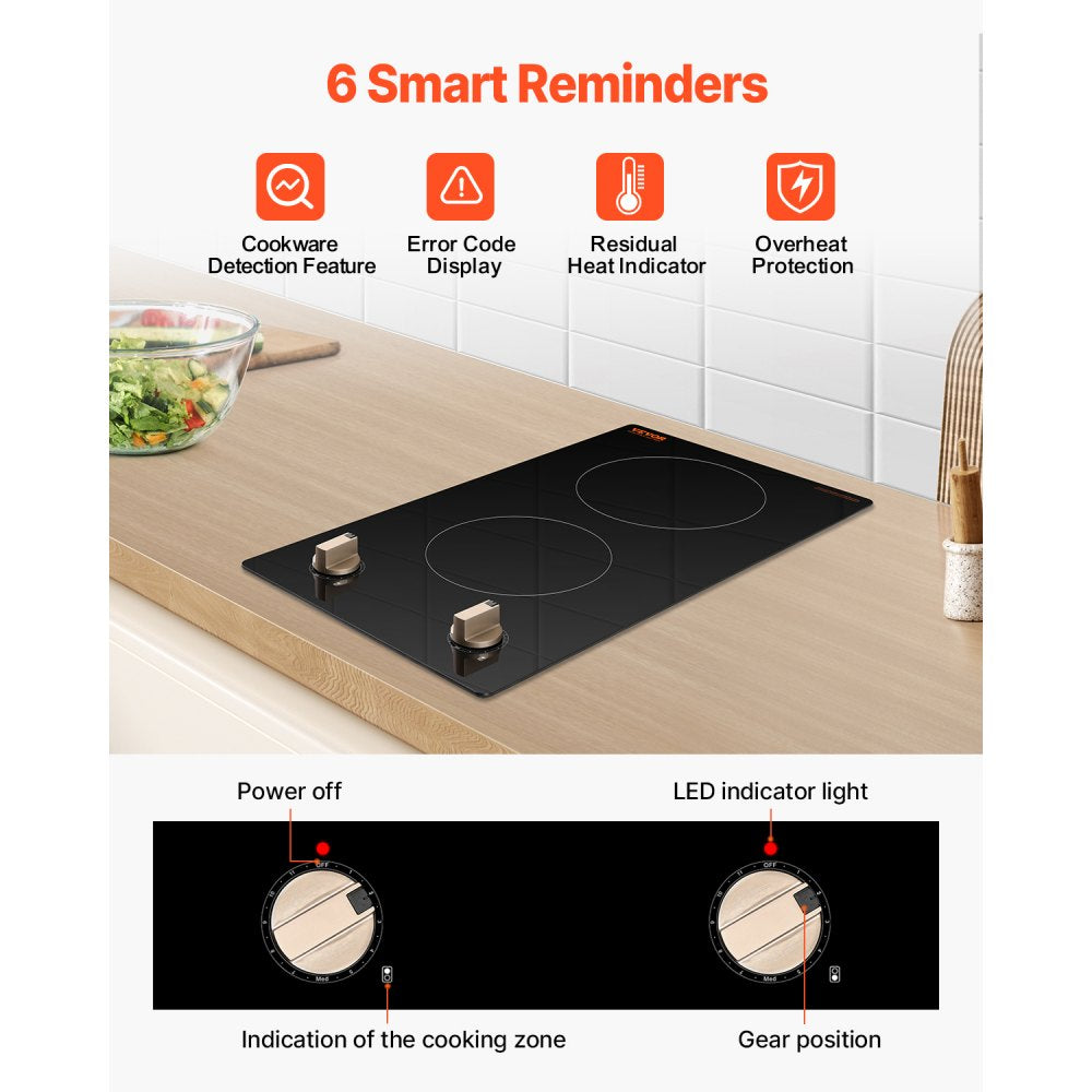 SK-18IHA12CK03 - 12-Inch Induction Cooktop with Dual Zones and Knob Controls