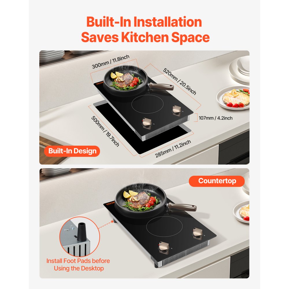 SK-35IHA12CK03 - 12" Built-In Induction Cooktop with Dual Knobs and Safety Features