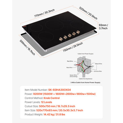 SK-92IHA30CK04 - 30-Inch 5 Burner Induction Cooktop with Easy Controls