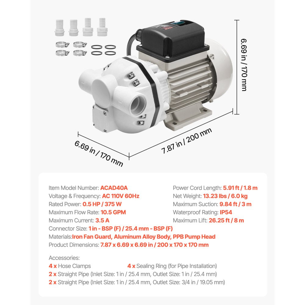 ACAD40A - 10.5 GPM Aluminum DEF Transfer Pump with High-Speed Motor