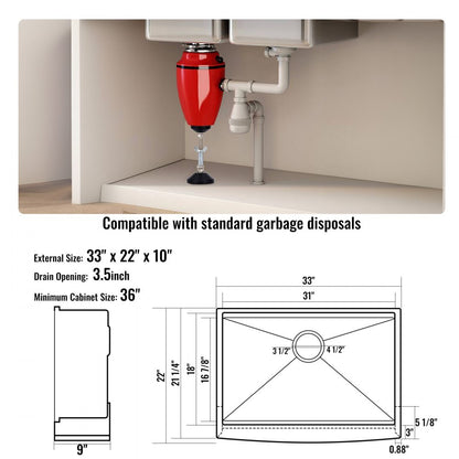 TXHW332209RS1 - 63" VEVOR Farmhouse Sink with Cutting Board & Drain Rack