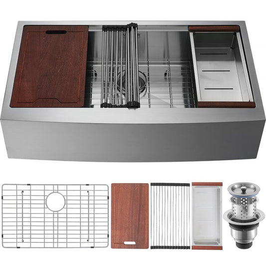 TXHW332209RS1 - 63" VEVOR Farmhouse Sink with Cutting Board & Drain Rack