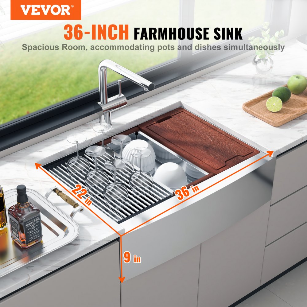 TXHW362209RS1 - Elegant 304 Stainless Steel Farmhouse Sink with Large Basin
