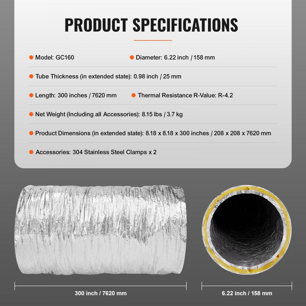 GC160 - Insulated 25FT Dryer Vent Hose for Energy Efficiency