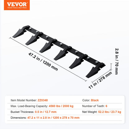 ZZ0348 - 48'' VEVOR Steel Tooth Bar for Heavy-Duty Digging