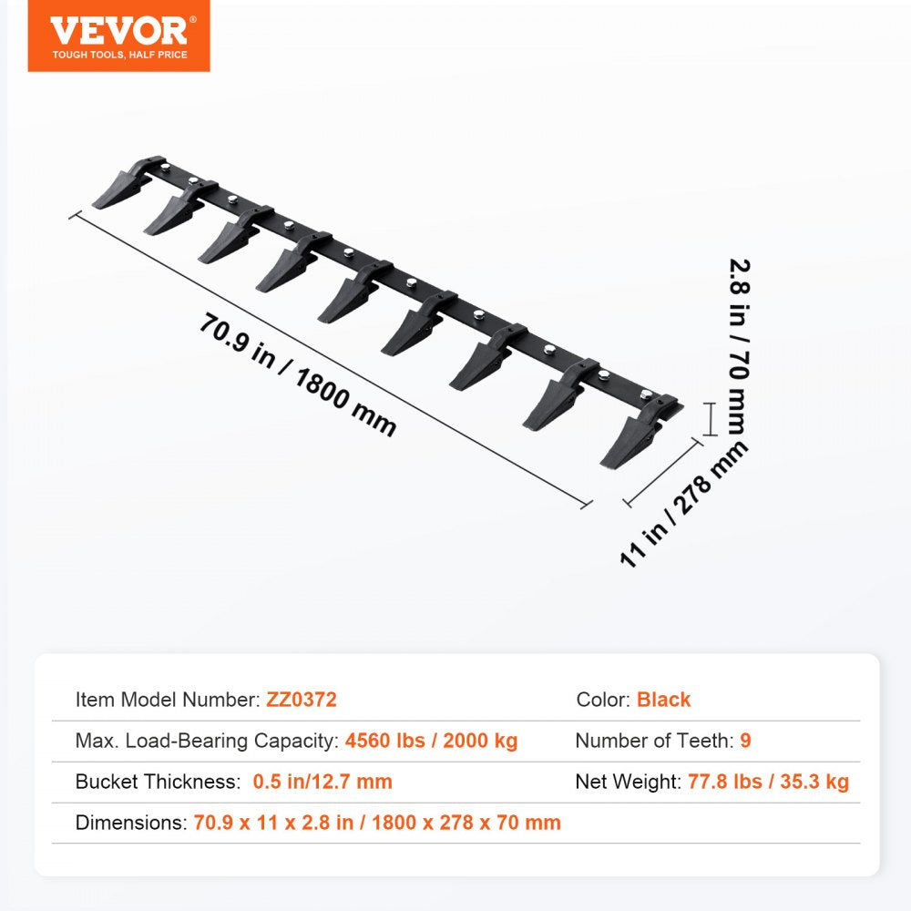 ZZ0372 - 72'' VEVOR Heavy-Duty Bucket Tooth Bar for Enhanced Digging Power
