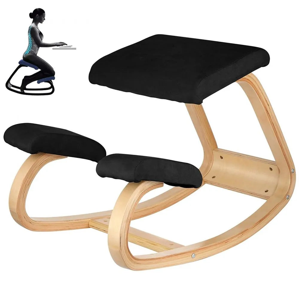 010727657917 - Natural Wood Kneeling Chair for Improved Posture, 330lbs Capacity