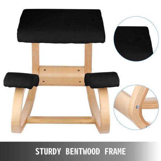 010727657917 - Natural Wood Kneeling Chair for Improved Posture, 330lbs Capacity