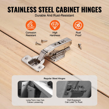 PHS25101-40 - Stainless Steel Soft Close Hinges for Cabinets with 100° Flexibility