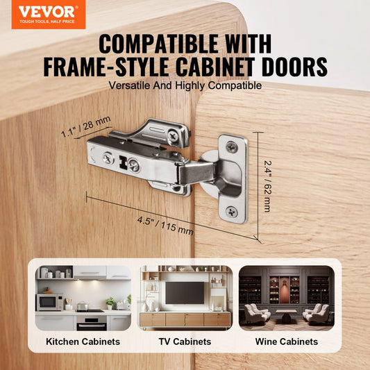 PHS25101-50 - Stainless Steel Soft Close Cabinet Hinges, 100° Angle, 50-Pack