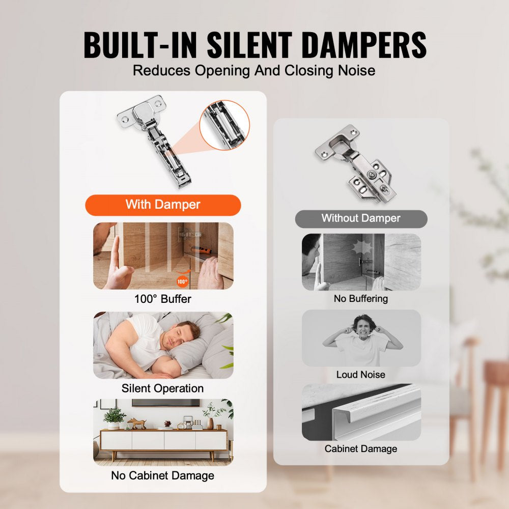 PHS25101-50 - Stainless Steel Soft Close Cabinet Hinges, 100° Angle, 50-Pack