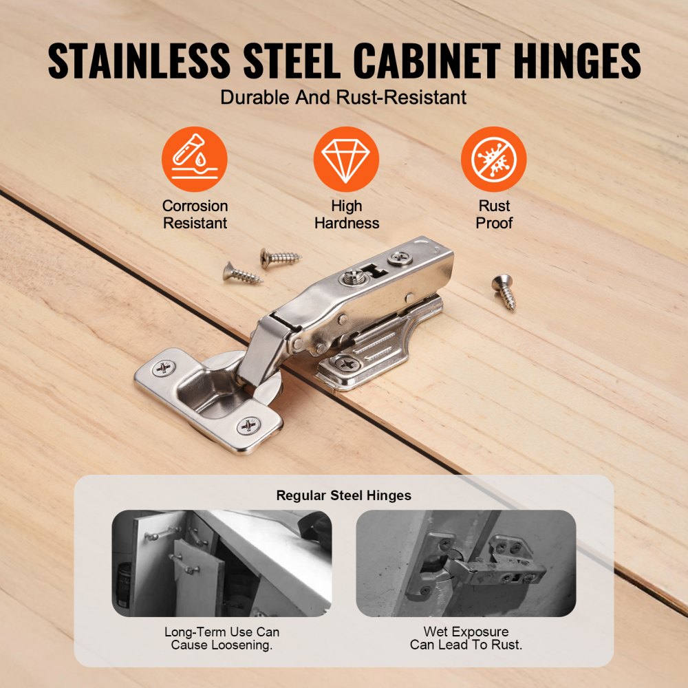 PHS25101-50 - Stainless Steel Soft Close Cabinet Hinges, 100° Angle, 50-Pack