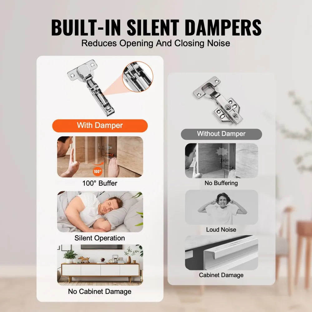 PHS25101-50 - Soft Close 100° Kitchen Cabinet Hinges for Frameless Doors