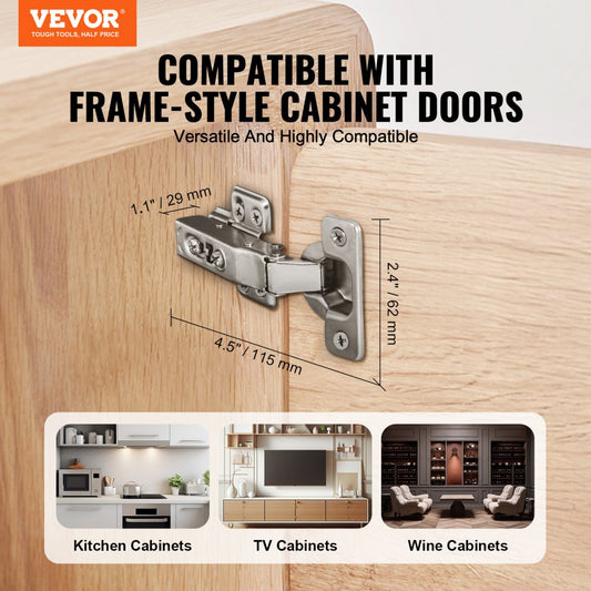 PHS23601-60 - Stainless Steel Soft Close Hinges for Frameless Cabinets