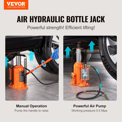 QJD-Q01-020A - 20 Ton Air Hydraulic Bottle Jack, 10.4" to 19.7" Lift Range