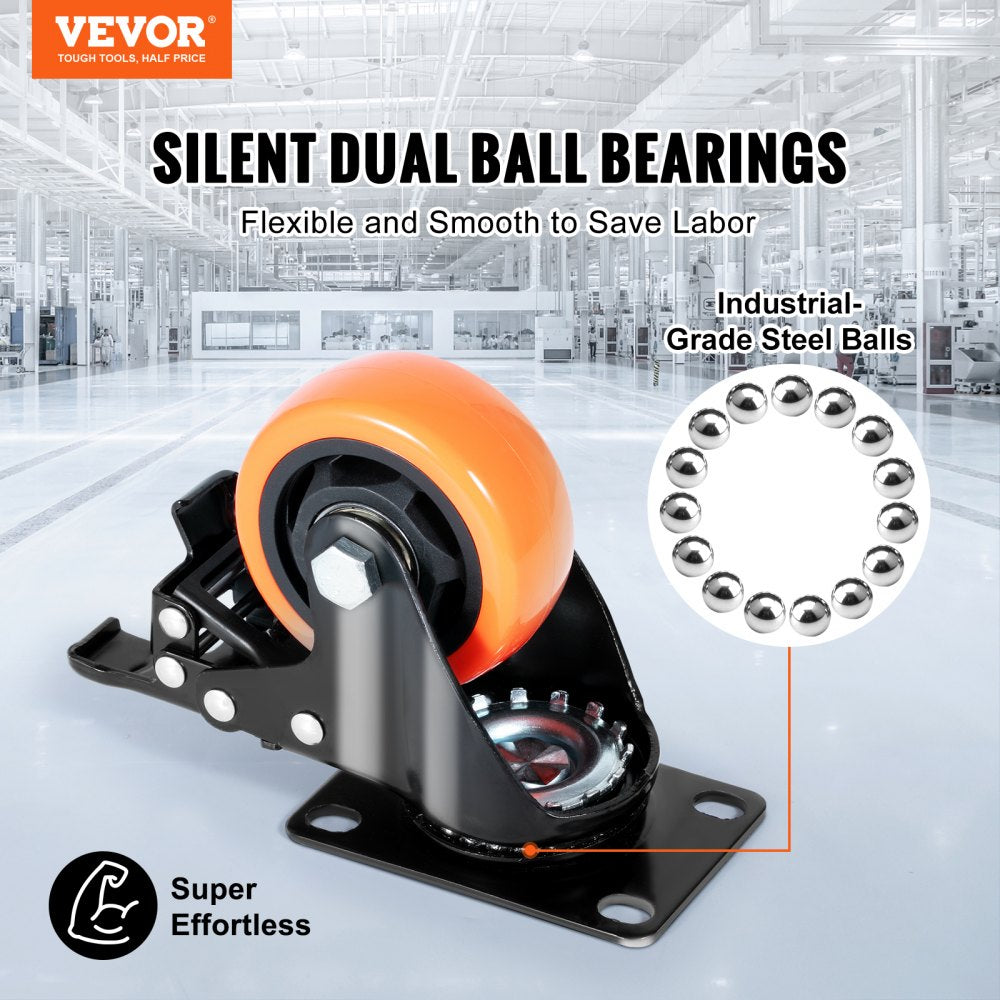 CC-PBJL-3 - Heavy Duty 3-Inch PVC Caster Wheels, A/B Locking, Set of 4