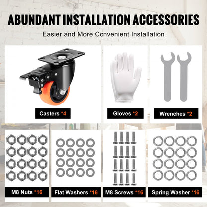 CC-PBJL-3 - Heavy Duty 3-Inch PVC Caster Wheels, A/B Locking, Set of 4