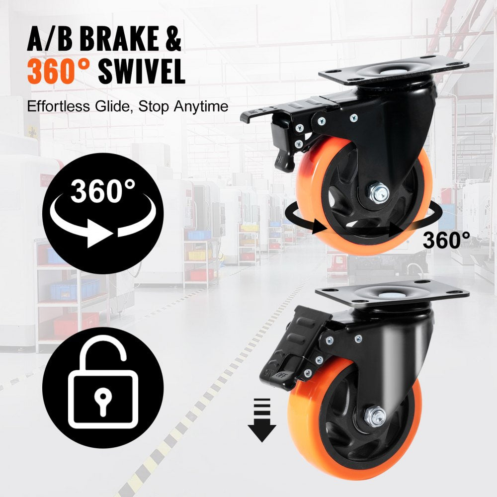 CC-PBJL-4 - Ultra-Quiet 4-inch Caster Wheels with 360-Degree Swivel and A/B Brake