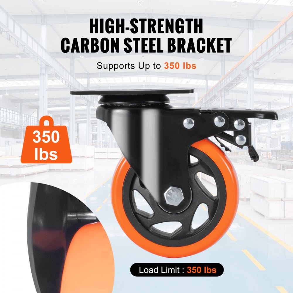 CC-PBJL-4 - Ultra-Quiet 4-inch Caster Wheels with 360-Degree Swivel and A/B Brake