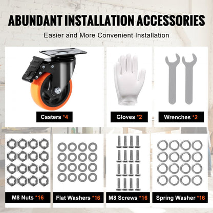 CC-PBJL-4 - Ultra-Quiet 4-inch Caster Wheels with 360-Degree Swivel and A/B Brake