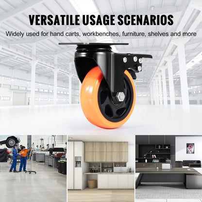 CC-PBJL-4 - Ultra-Quiet 4-inch Caster Wheels with 360-Degree Swivel and A/B Brake