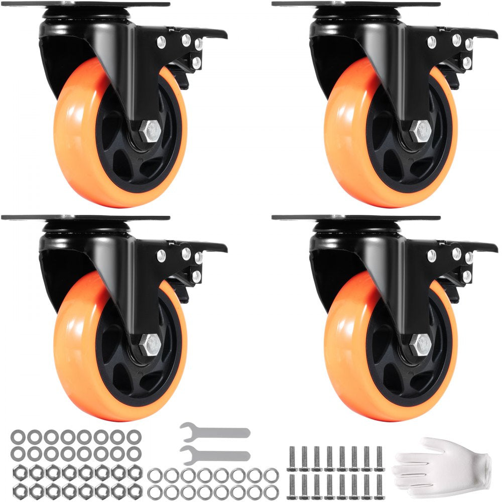 CC-PBJL-4 - Ultra-Quiet 4-inch Caster Wheels with 360-Degree Swivel and A/B Brake
