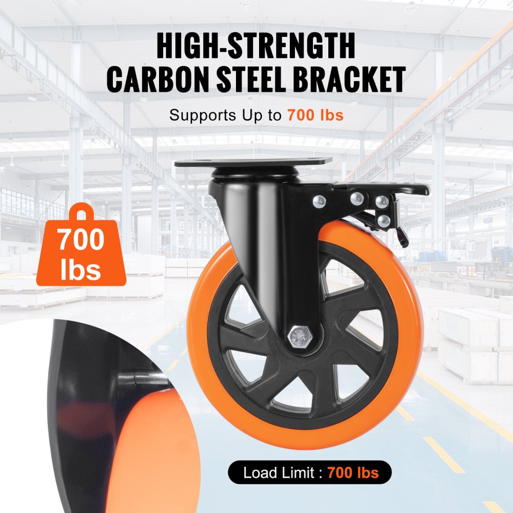 CC-PBJL-6 - 6-Inch PVC Caster Wheel Set, 700 lbs Capacity, Smooth Rolling