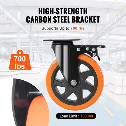 CC-PBJL-6 - 6-Inch PVC Caster Wheel Set, 700 lbs Capacity, Smooth Rolling