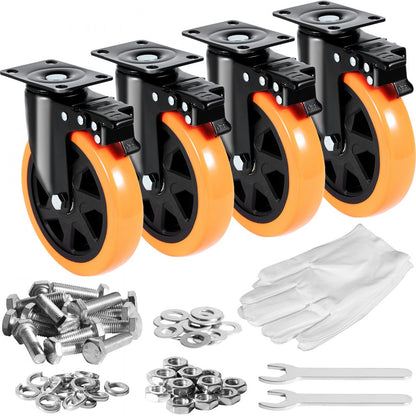 CC-PBJL-6 - 6-Inch PVC Caster Wheel Set, 700 lbs Capacity, Smooth Rolling