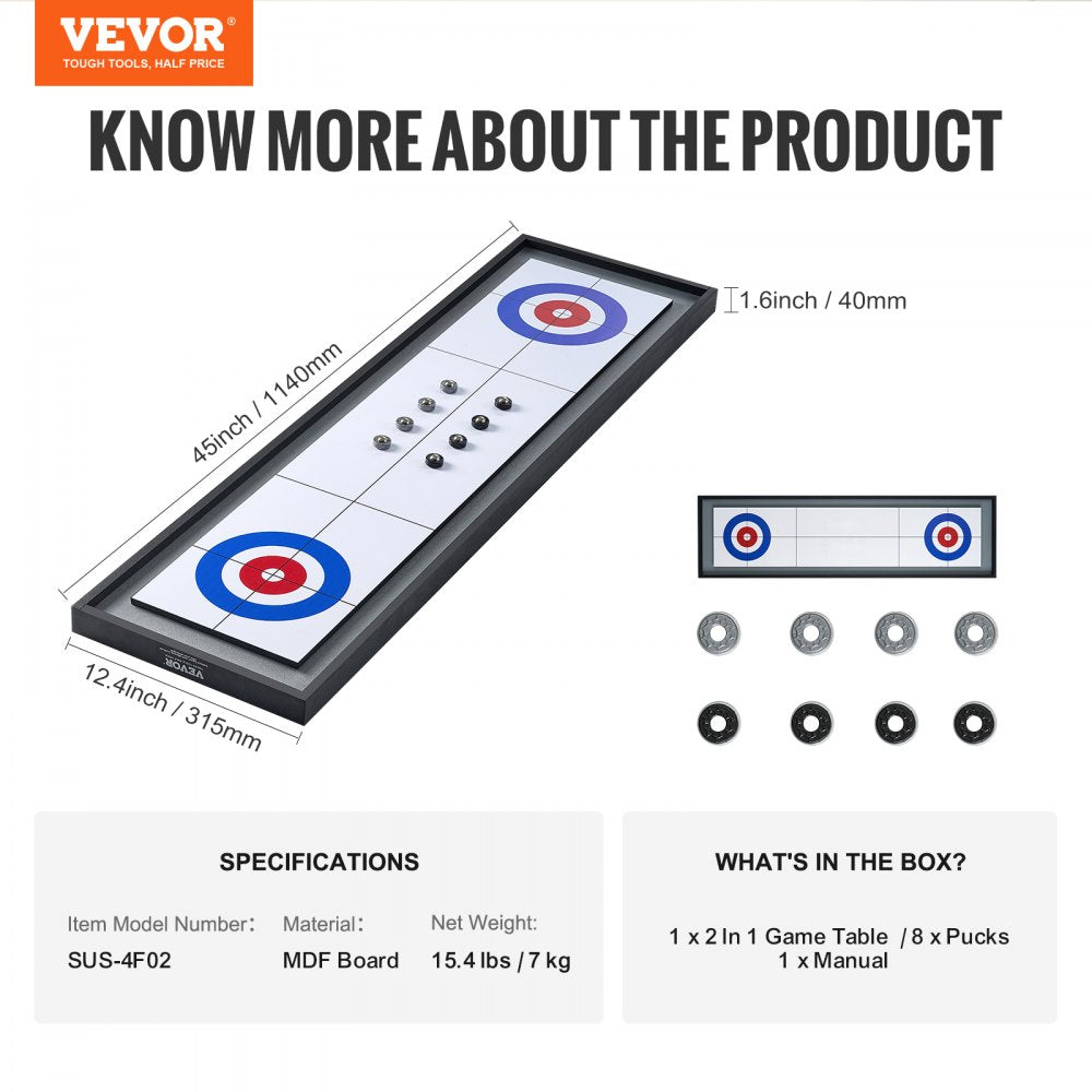 SUS-4F02 - 45" Dual Shuffleboard & Curling Game Table for Indoor Fun